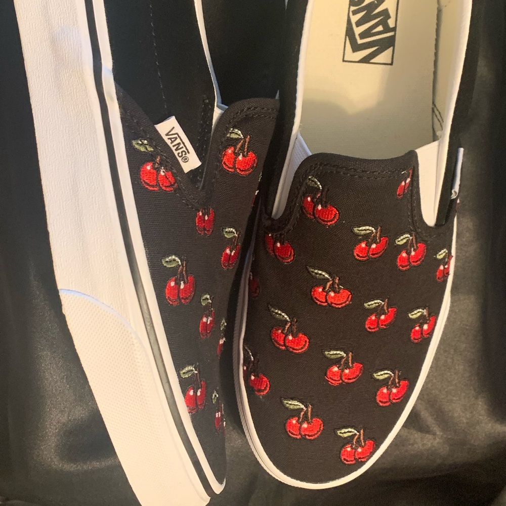 VANS!! Slip-on. Black with Cherries design.
